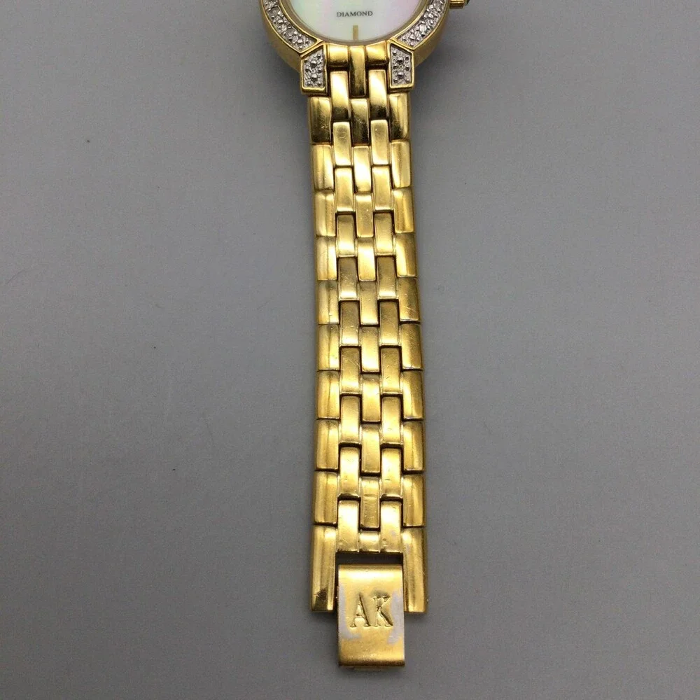 Anne Klein Diamond Womens Watch 24mm MOP Gold Tone Bracelet New Battery 6.25